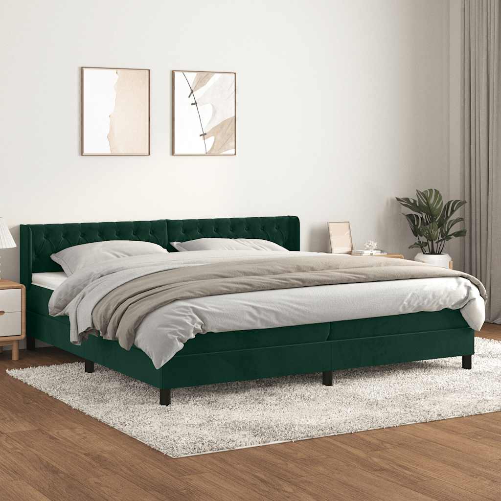 kontinentalseng med madras 200x200 cm fløjl mørkegrøn