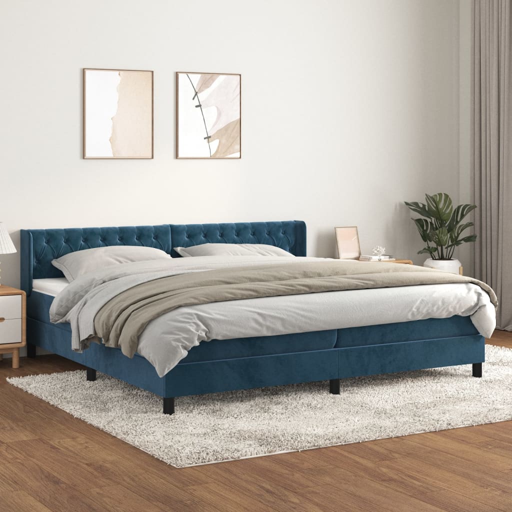 kontinentalseng med madras 200x200 cm fløjl mørkeblå