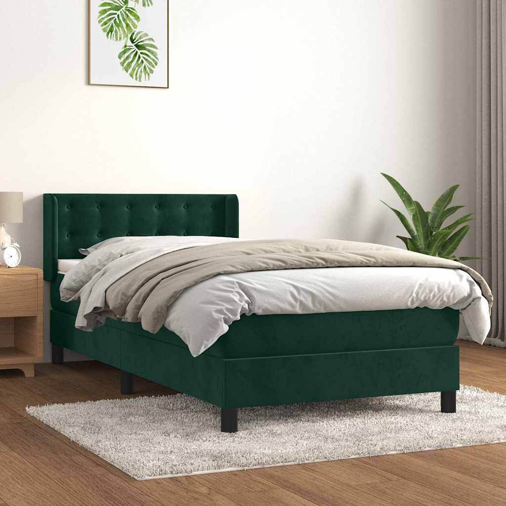 kontinentalseng med madras 80x200 cm fløjl mørkegrøn