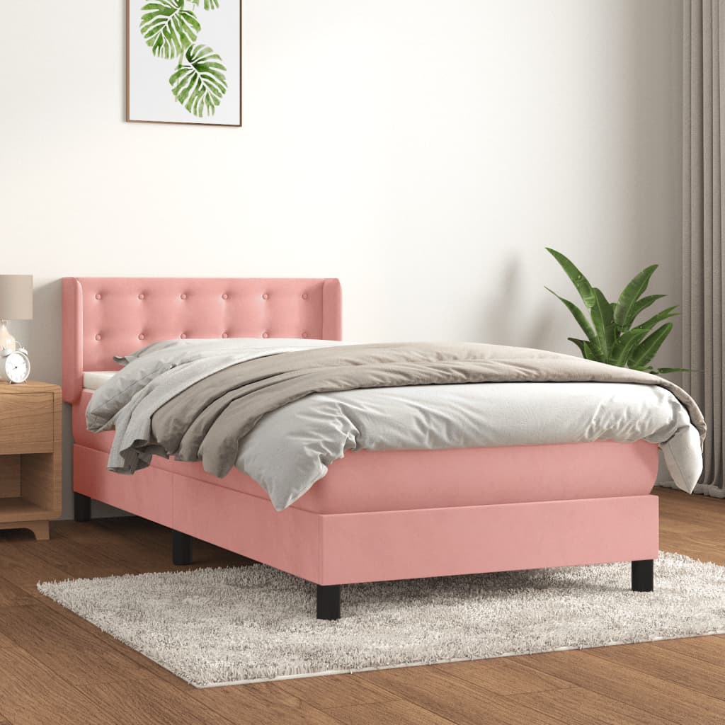 kontinentalseng med madras 90x190 cm fløjl pink