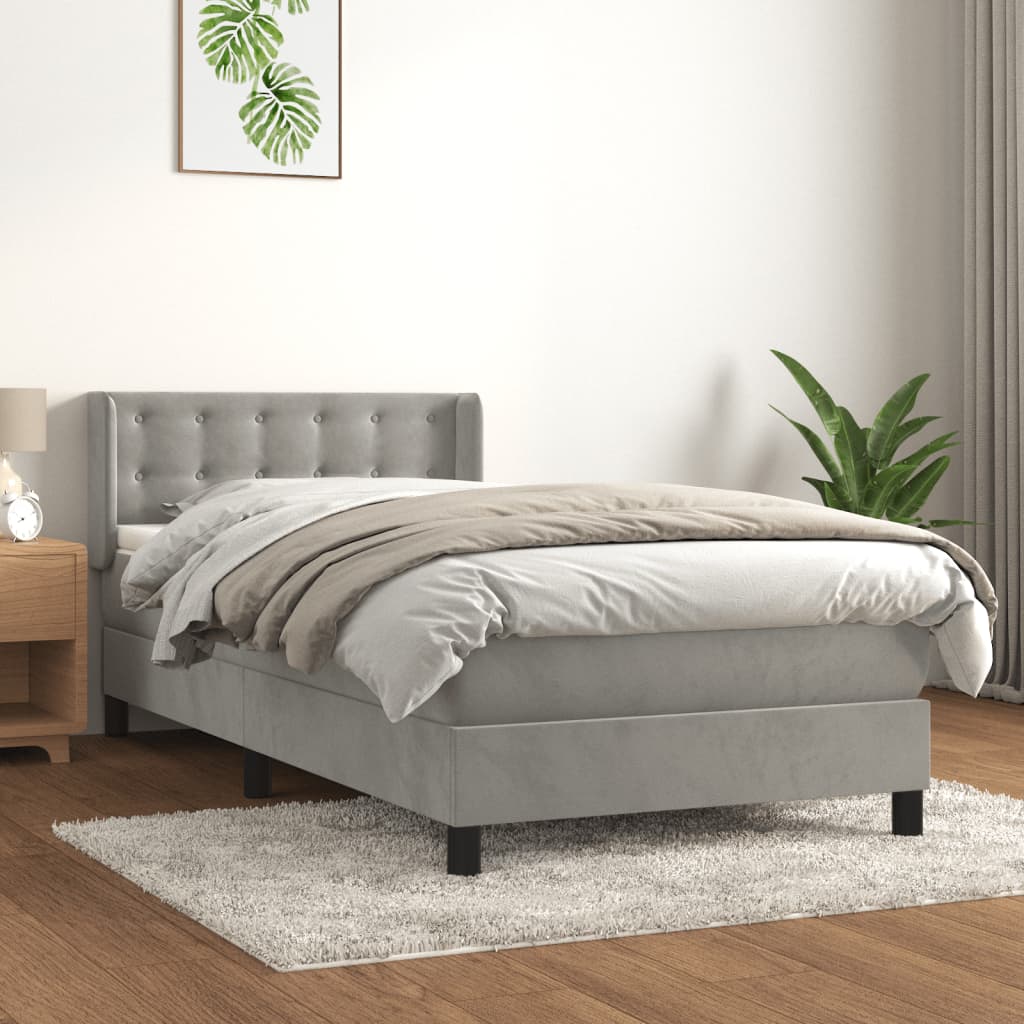kontinentalseng med madras 90x200cm fløjl lysegrå