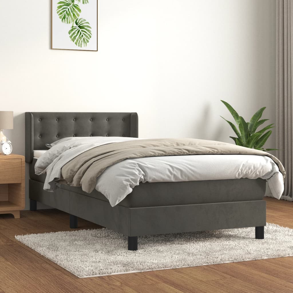 kontinentalseng med madras 90x200cm fløjl mørkegrå