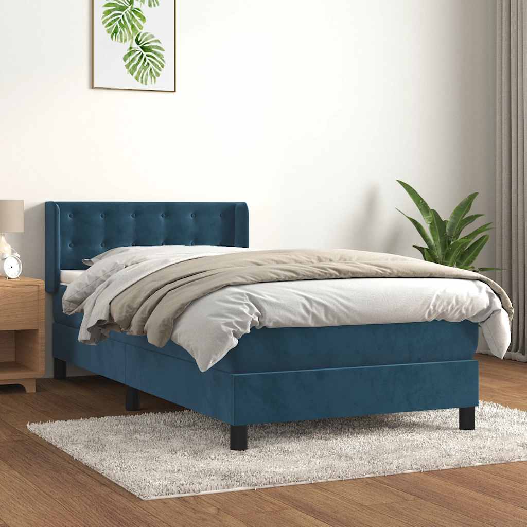 kontinentalseng med madras 90x200 cm fløjl mørkeblå