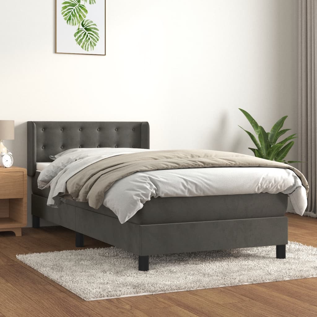 kontinentalseng med madras 100x200 cm fløjl mørkegrå
