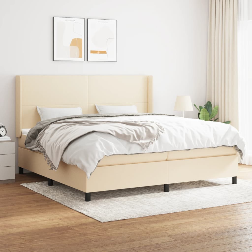 kontinentalseng med madras 200x200 cm stof cremefarvet