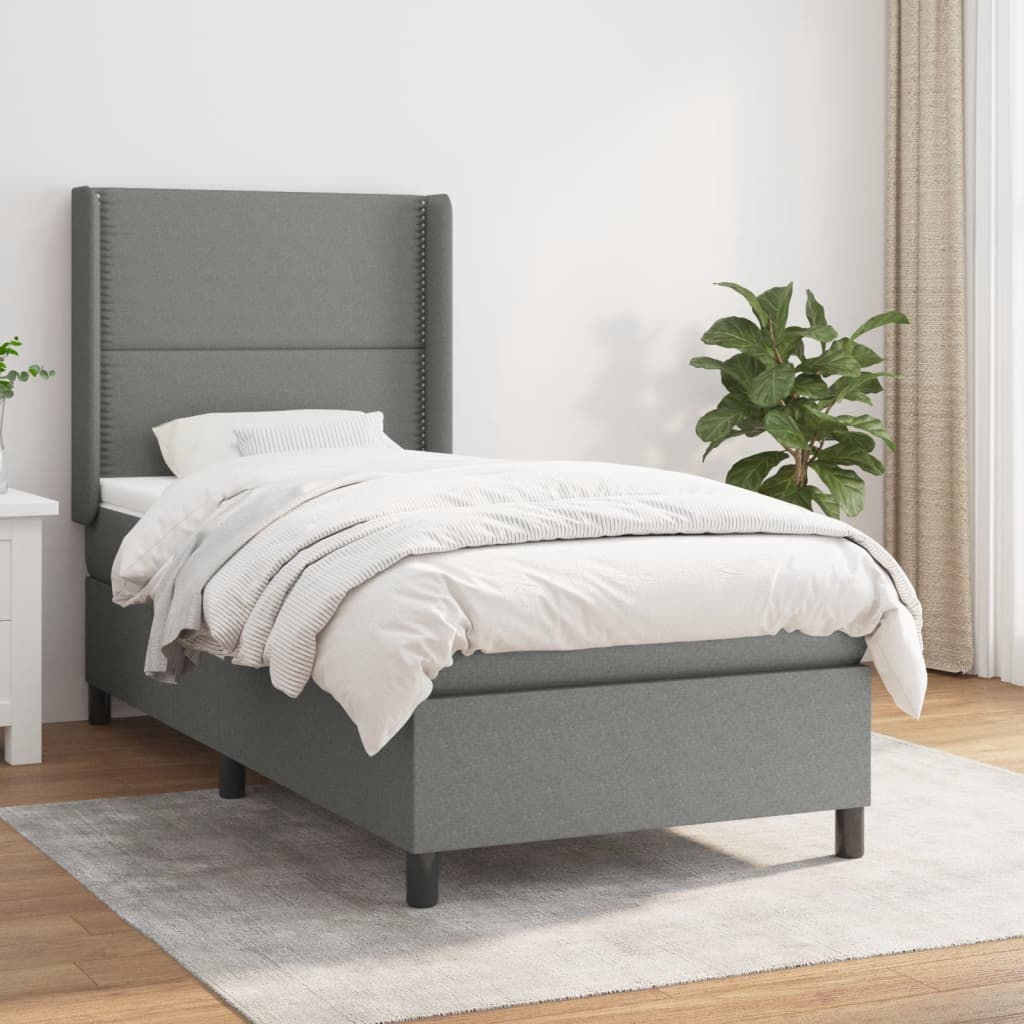 kontinentalseng med madras 100x200 cm stof mørkegrå