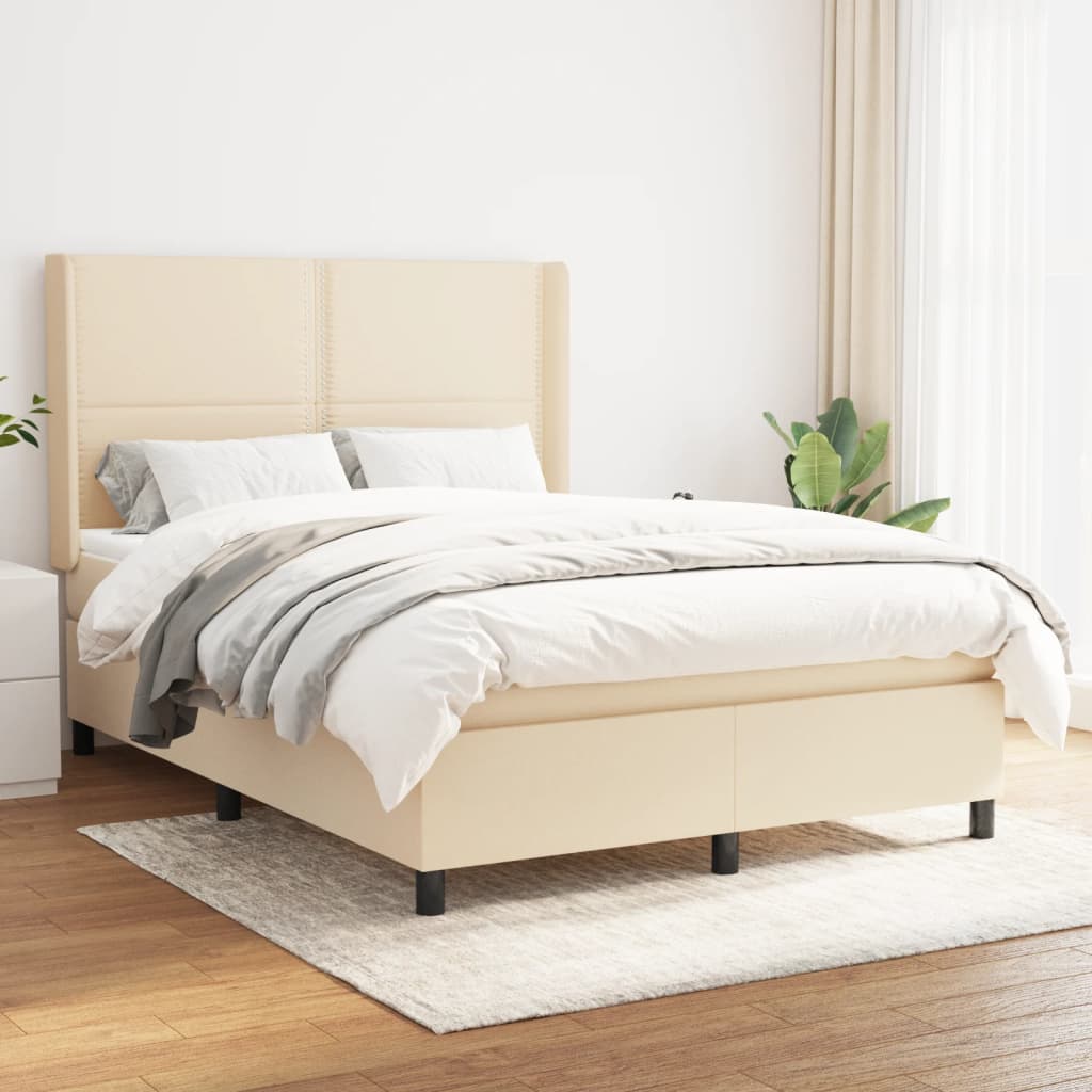 kontinentalseng med madras 140x190 cm stof cremefarvet