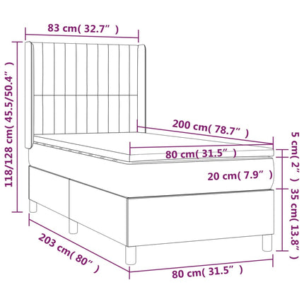 kontinentalseng 80x200 cm stof lysegrå