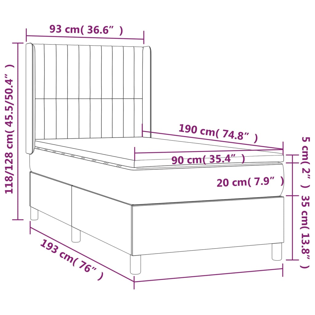 kontinentalseng med madras 90x190 cm stof blå