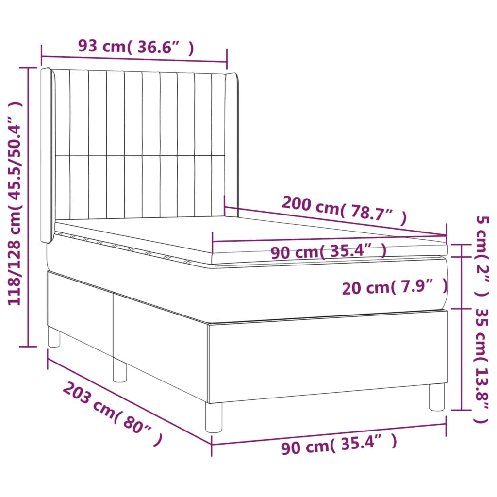 kontinentalseng med madras 90x200 cm stof mørkegrå