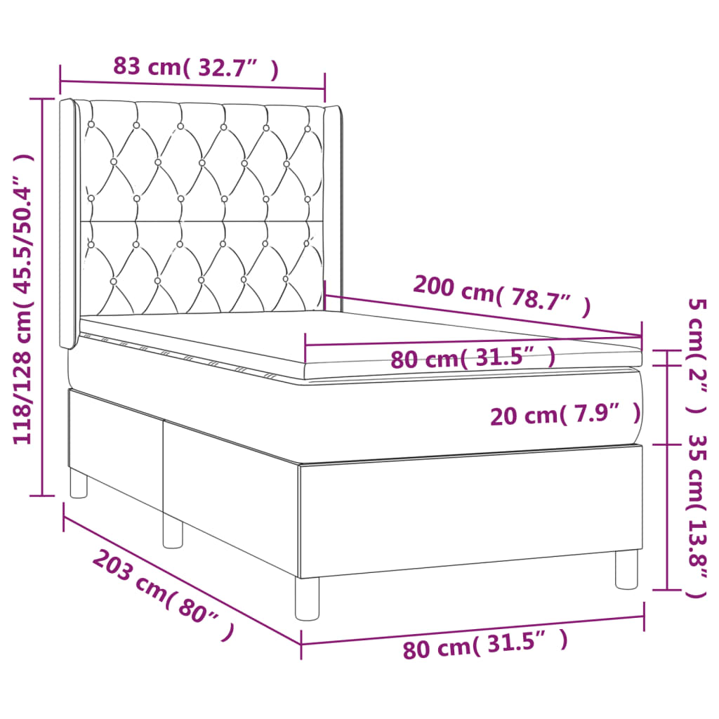 kontinentalseng med madras 80x200 cm stof mørkegrå