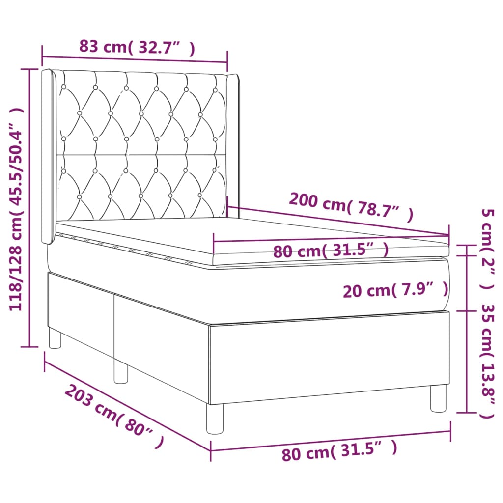 kontinentalseng med madras 80x200 cm stof gråbrun