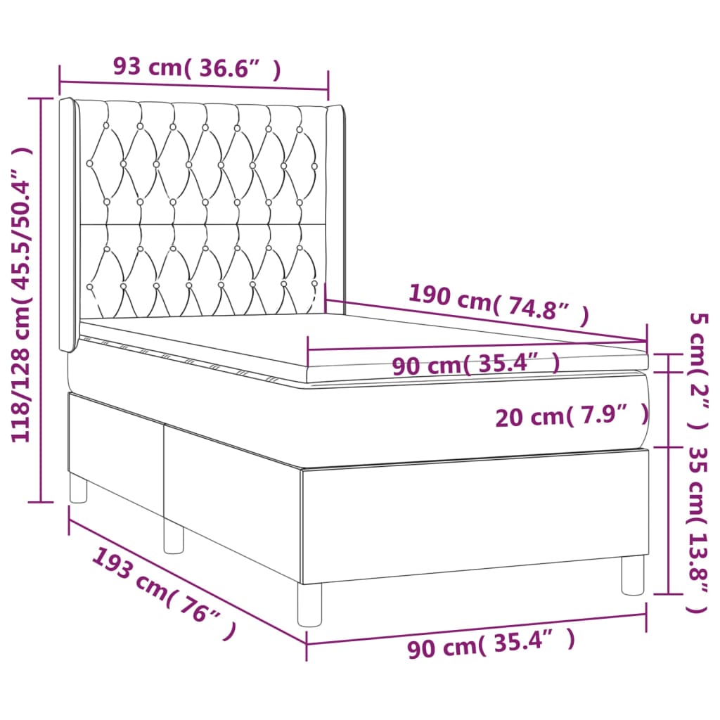 kontinentalseng med madras 90x190 cm stof gråbrun