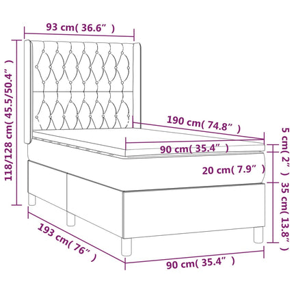 kontinentalseng med madras 90x190 cm stof gråbrun