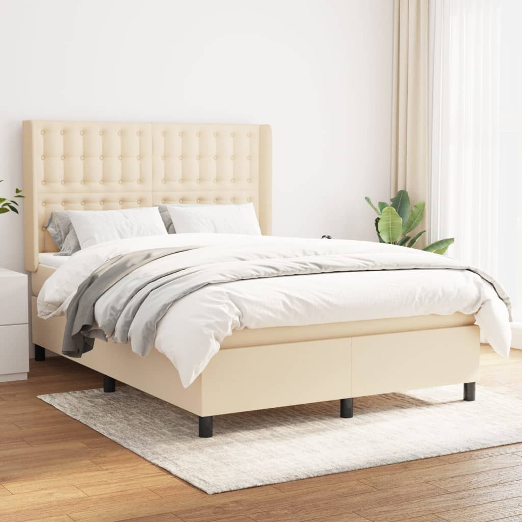 kontinentalseng med madras 140x190 cm stof cremefarvet