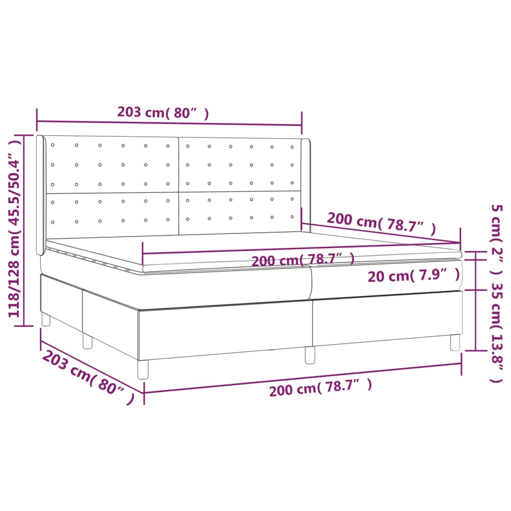 kontinentalseng med madras 200x200 cm stof cremefarvet