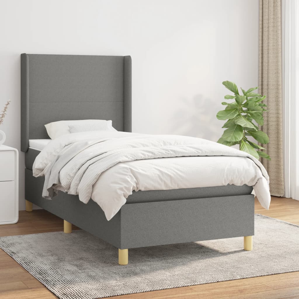 kontinentalseng med madras 90x190 cm stof mørkegrå