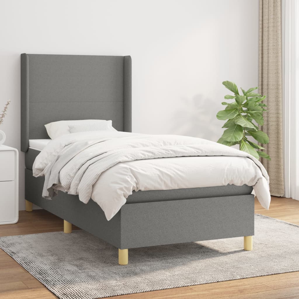 kontinentalseng med madras 100x200 cm stof mørkegrå