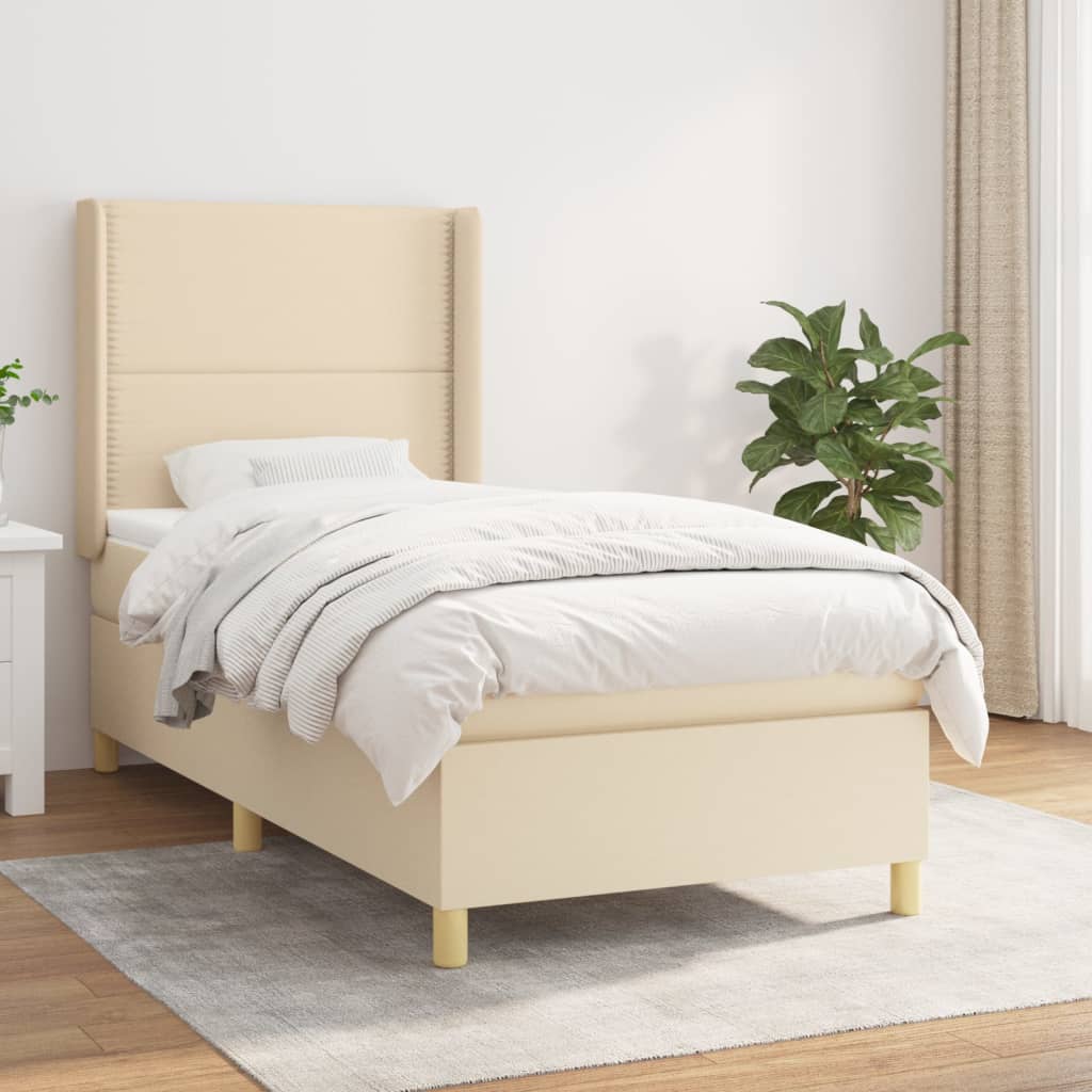 kontinentalseng med madras 90x200 cm stof cremefarvet