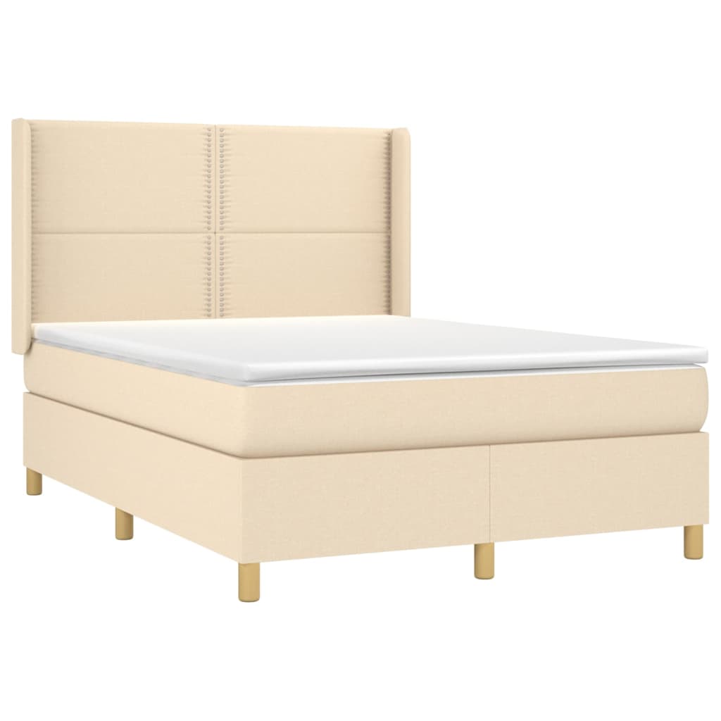kontinentalseng med madras 140x190 cm stof cremefarvet