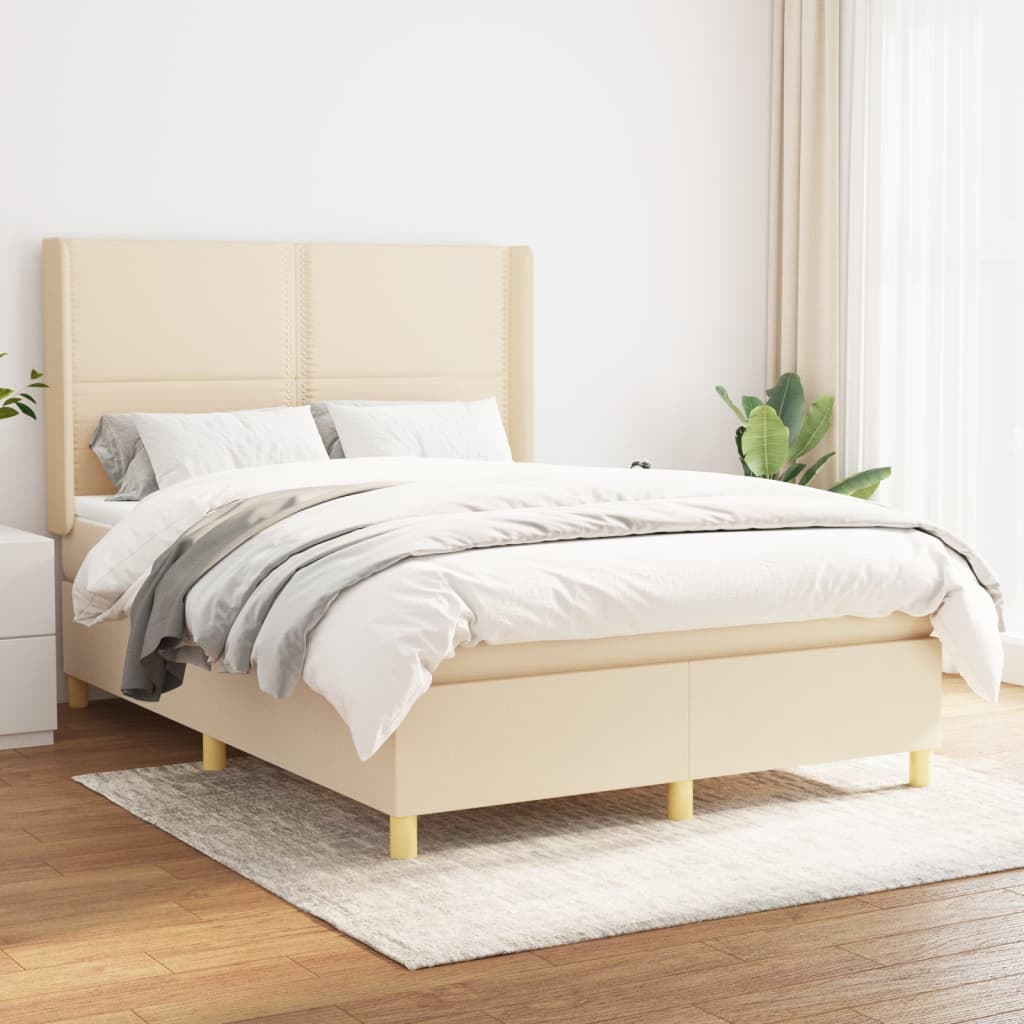 kontinentalseng med madras 140x190 cm stof cremefarvet