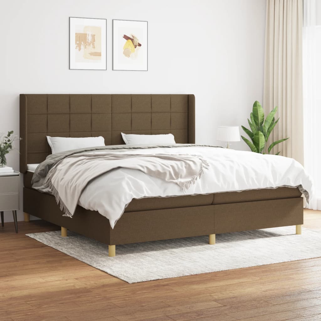 kontinentalseng med madras 200x200 cm stof mørkebrun
