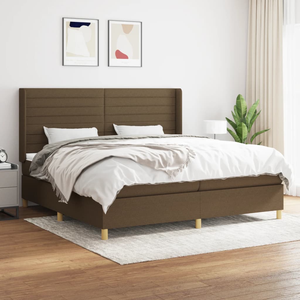 kontinentalseng med madras 200x200 cm stof mørkebrun