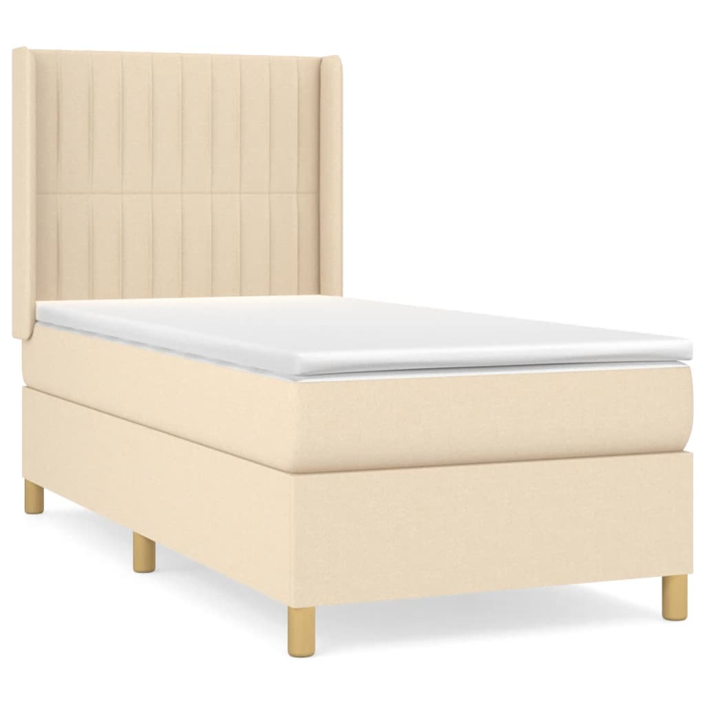 kontinentalseng med madras 90x190 cm stof cremefarvet