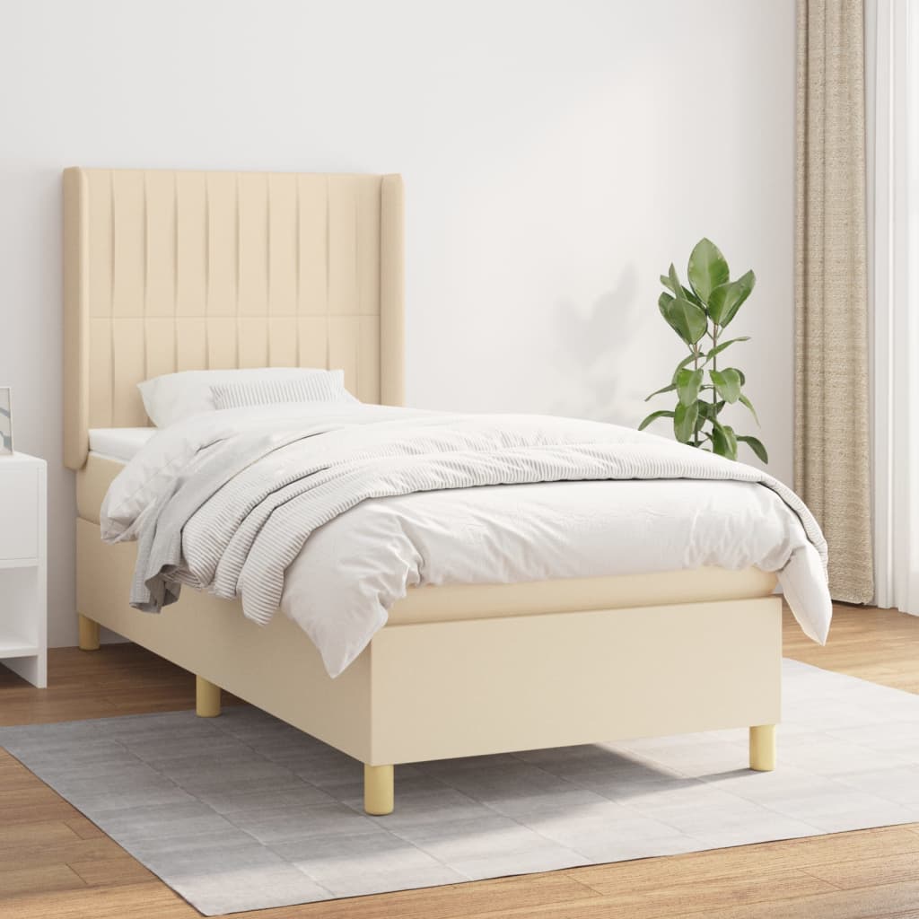 kontinentalseng med madras 90x190 cm stof cremefarvet