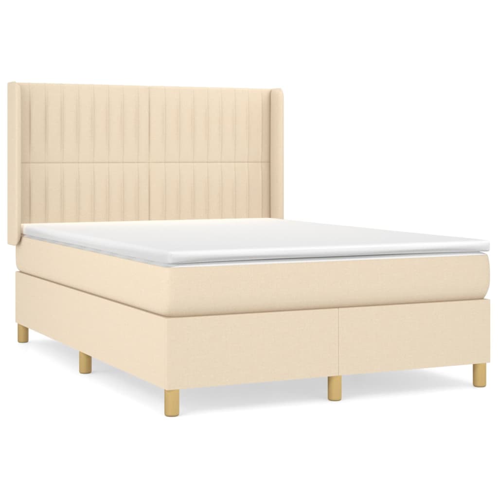 kontinentalseng med madras 140x190 cm stof cremefarvet