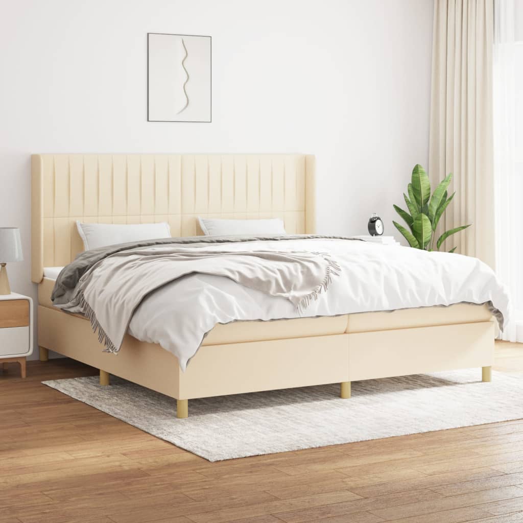 kontinentalseng med madras 200x200 cm stof cremefarvet