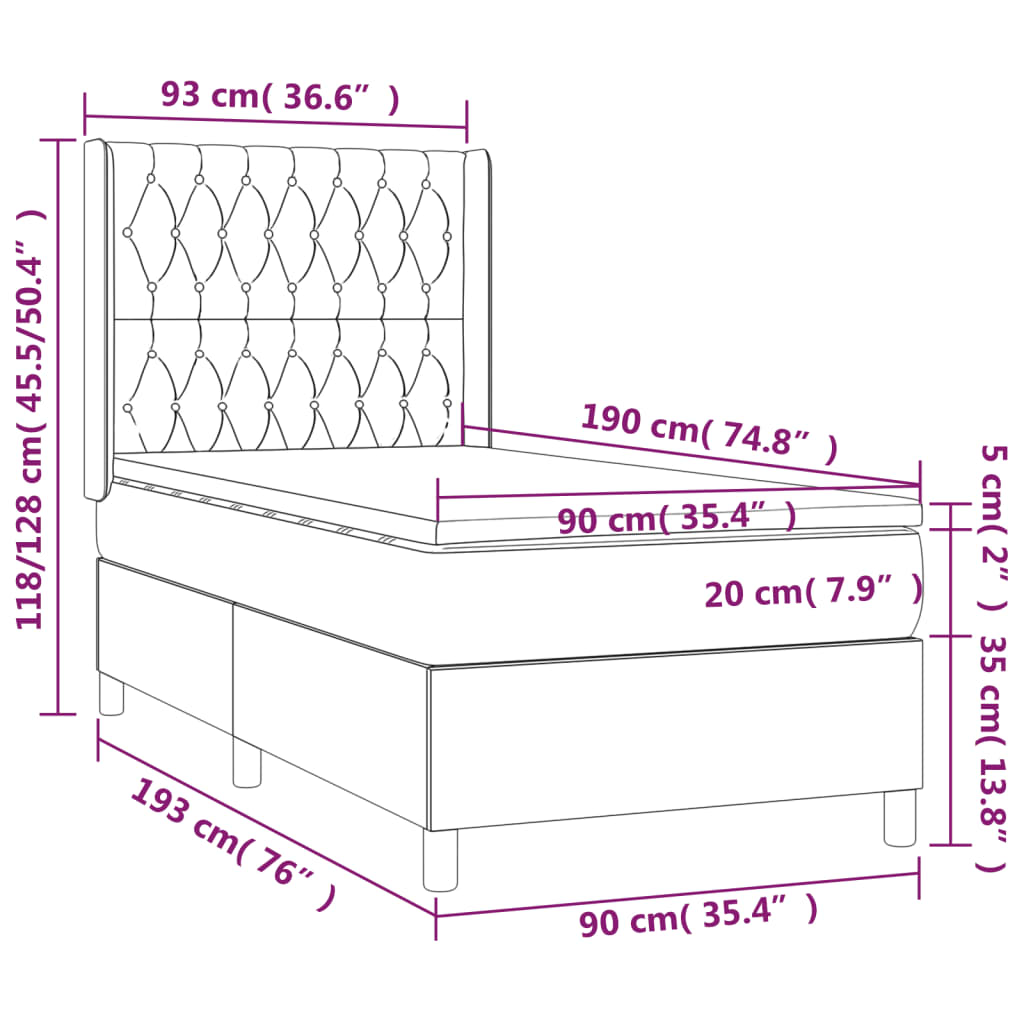 kontinentalseng med madras 90x190 cm stof lysegrå