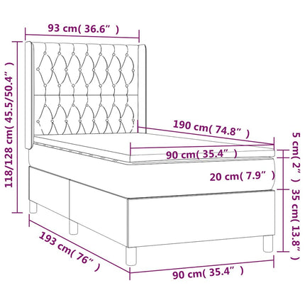 kontinentalseng med madras 90x190 cm stof sort