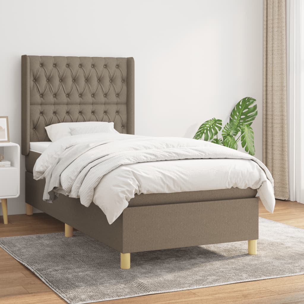 kontinentalseng med madras 90x190 cm stof gråbrun