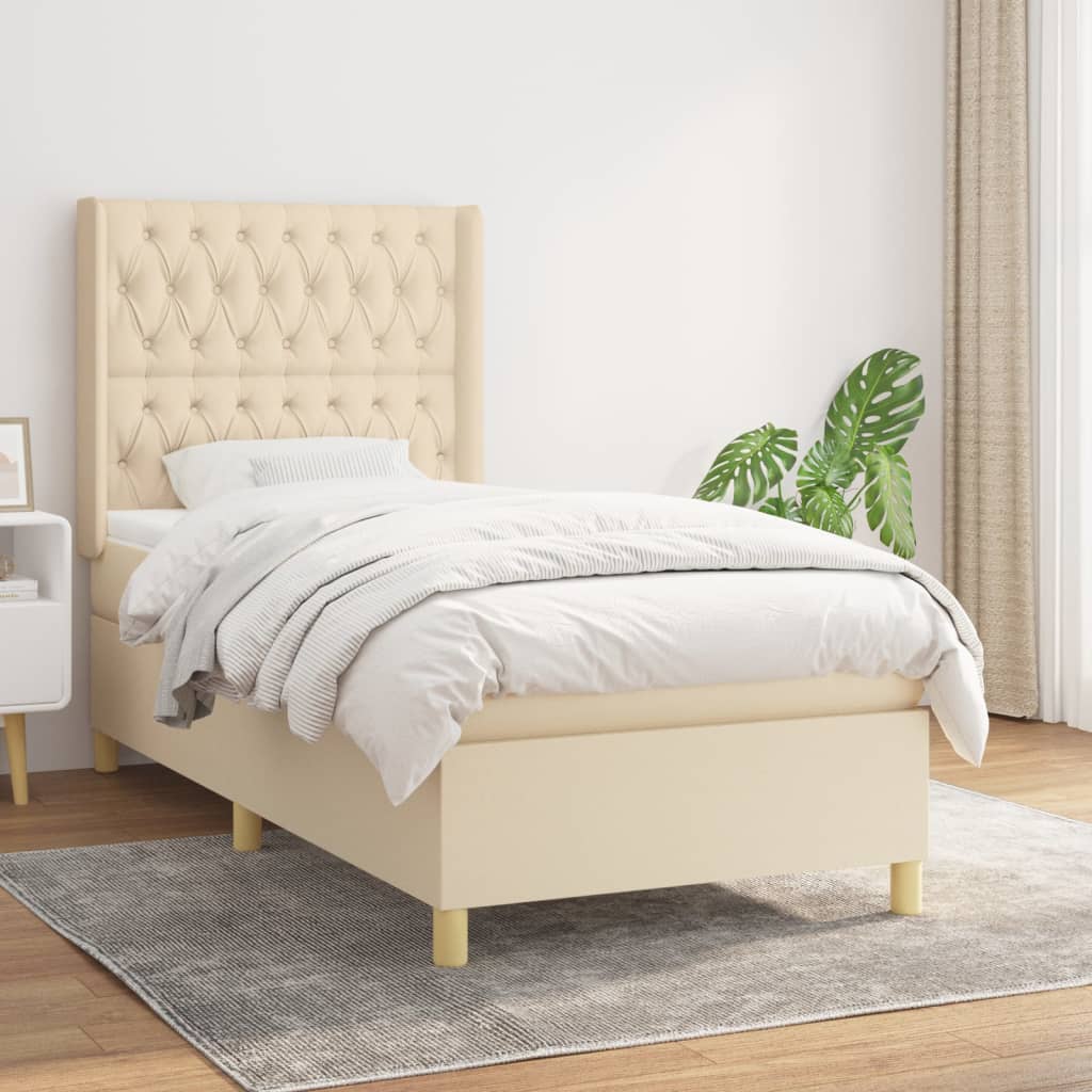 kontinentalseng med madras 90x190 cm stof cremefarvet