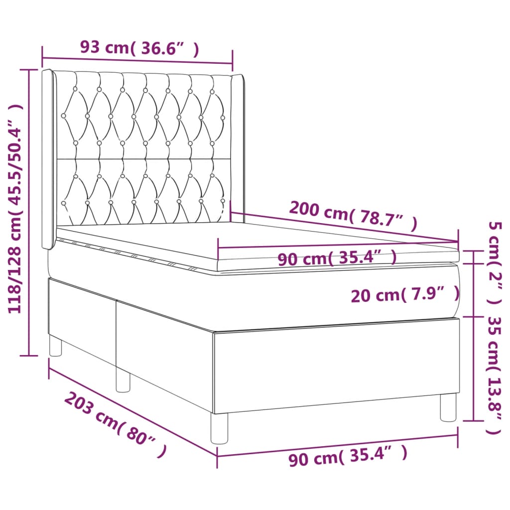 kontinentalseng med madras 90x200 cm stof blå