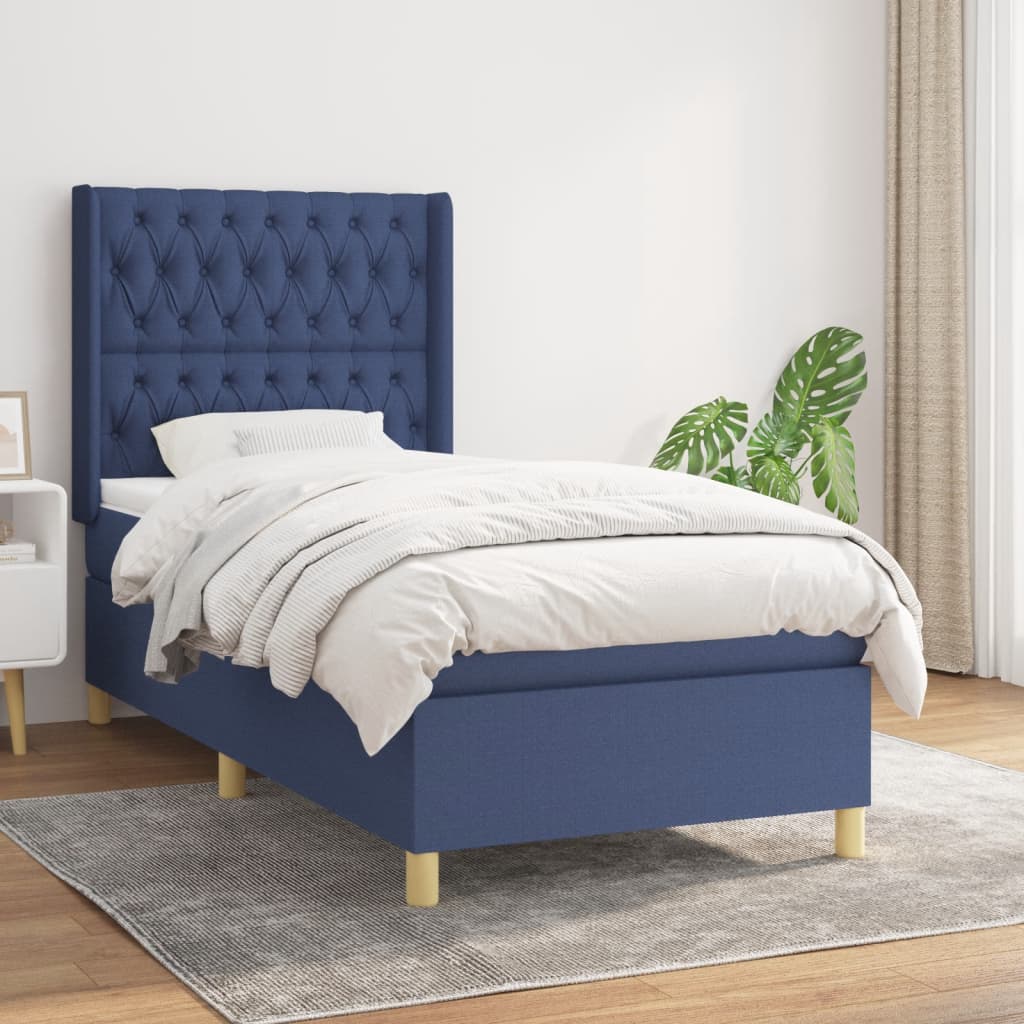kontinentalseng med madras 90x200 cm stof blå