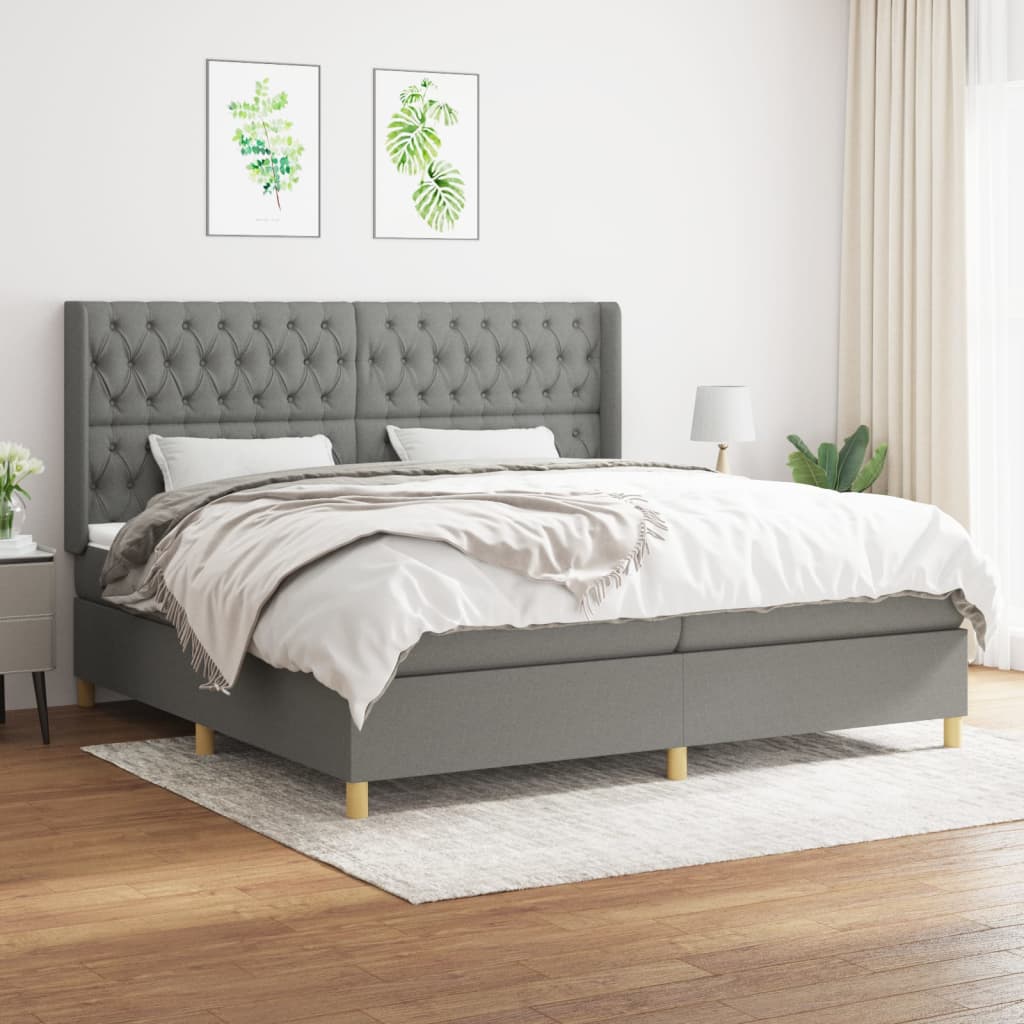 kontinentalseng med madras 200x200 cm stof mørkegrå