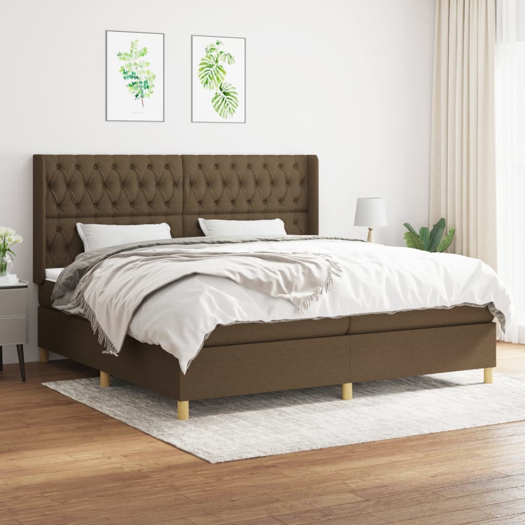 kontinentalseng med madras 200x200 cm stof mørkebrun