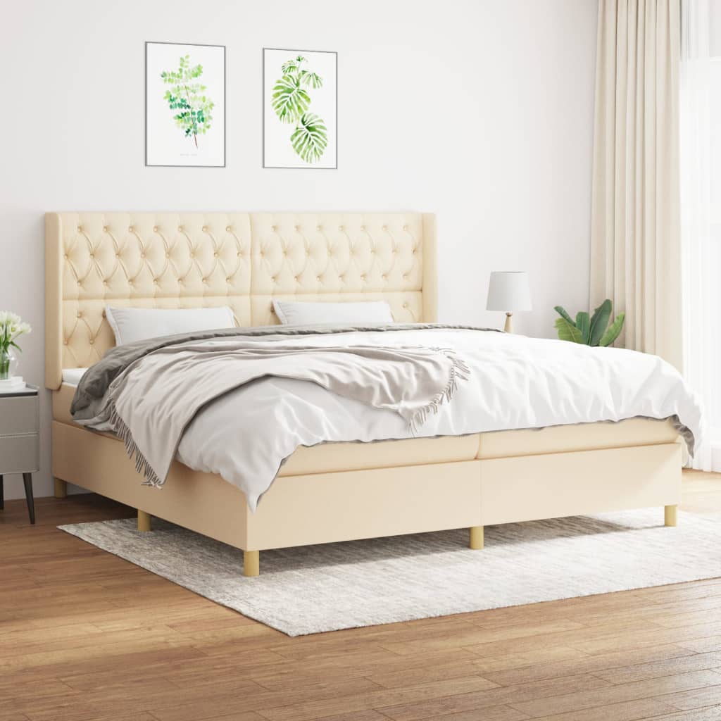 kontinentalseng med madras 200x200 cm stof cremefarvet