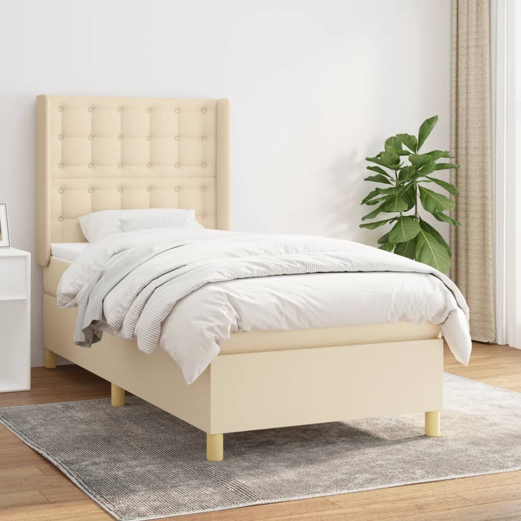 kontinentalseng med madras 90x200 cm stof cremefarvet