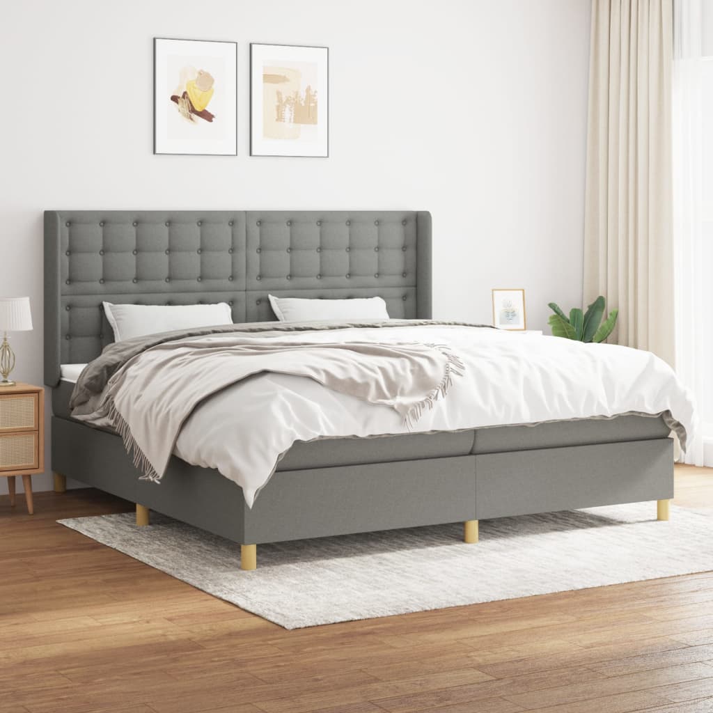 kontinentalseng med madras 200x200 cm stof mørkegrå