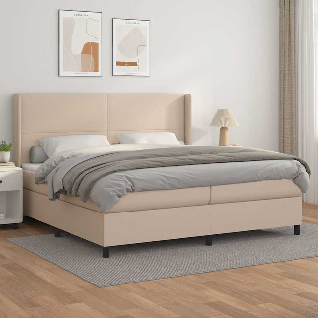 kontinentalseng 200x200 cm kunstlæder cappuccinofarvet