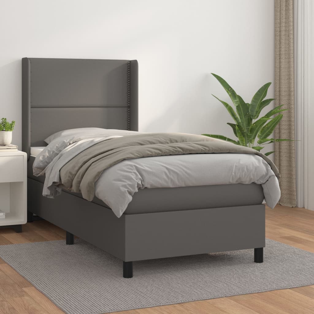 kontinentalseng med madras 90x190 cm kunstlæder grå