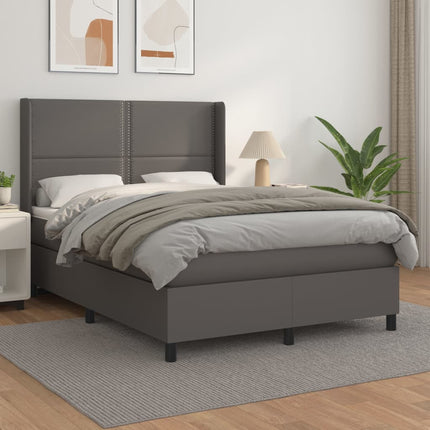 kontinentalseng med madras 140x190 cm kunstlæder grå