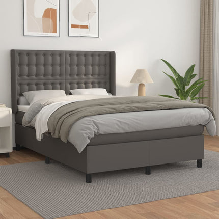 kontinentalseng med madras 140x190 cm kunstlæder grå