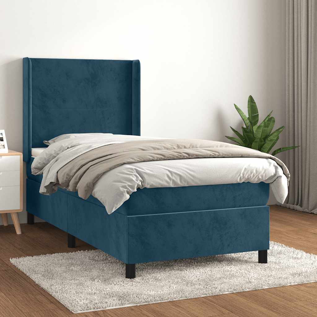 kontinentalseng med madras 90x200 cm fløjl mørkeblå