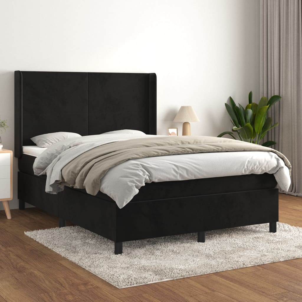 kontinentalseng med madras 140x190 cm fløjl sort
