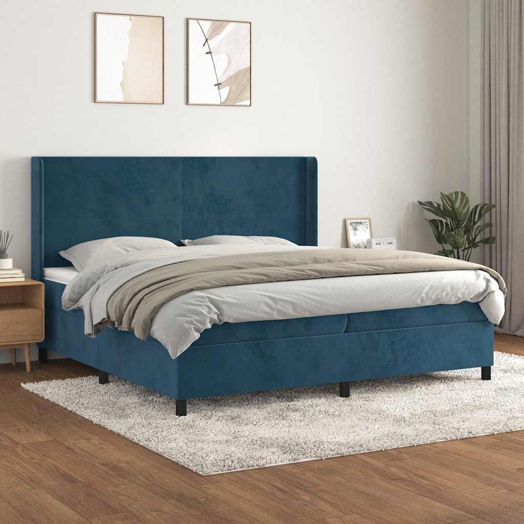 kontinentalseng med madras 200x200 cm fløjl mørkeblå