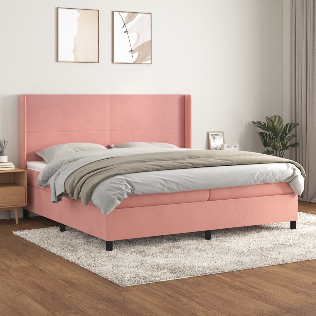 kontinentalseng med madras 200x200 cm fløjl lyserød